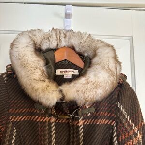Vintage Hydraulic Brown Plaid Coat with Faux Fur Collar Size M